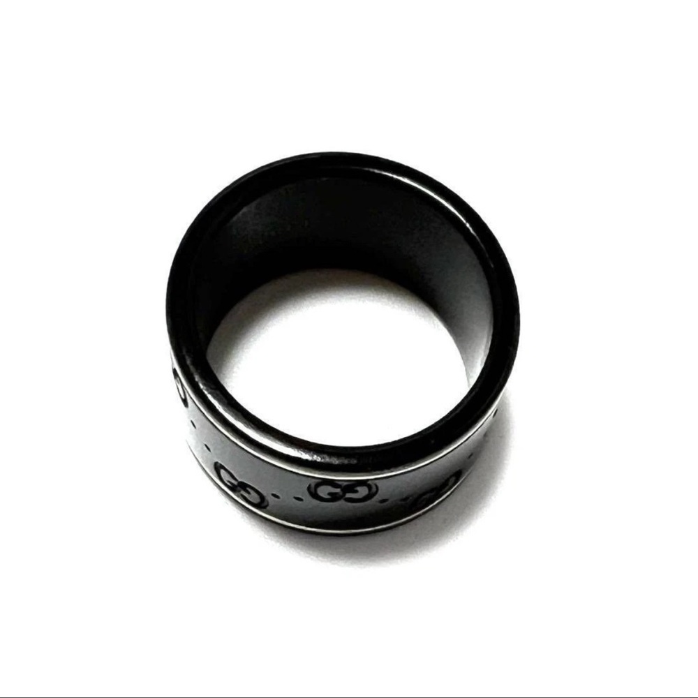 Gucci Icon 18k White Gold and Black GG Band Ring - Picture 6 of 7